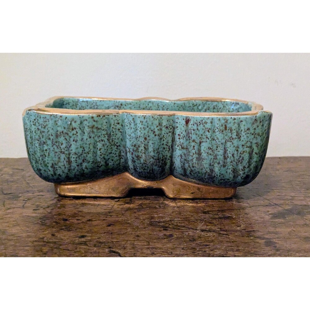 Mid Century Shafer Pottery Planter Trough, Vintage 1950s Turquoise Gold Ceramic